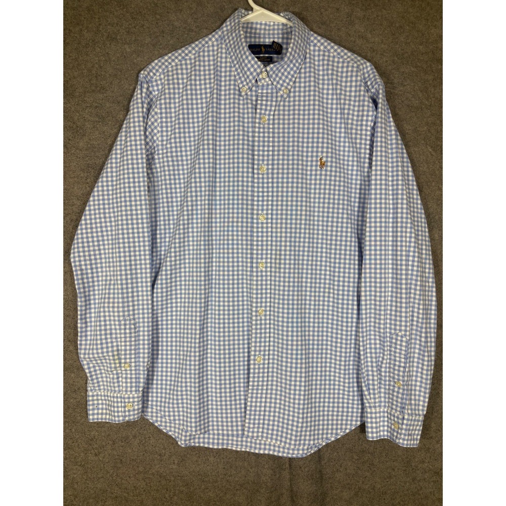 Polo Ralph Lauren Slim Fit Stretch Oxford Gingham Shirt Blue White XL Mens